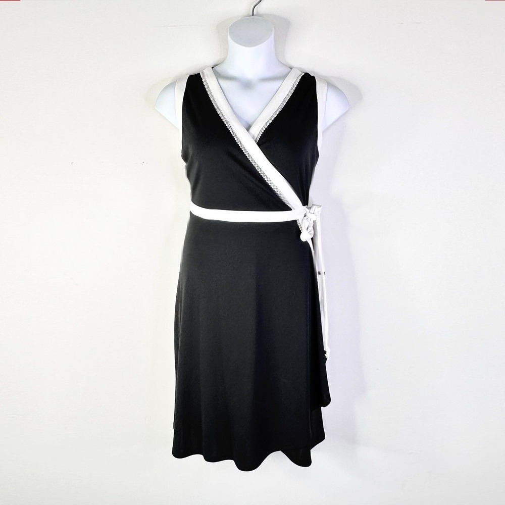 Tommy Hilfiger Dress Women 14 Black‎ White Contrast Trim Preppy Faux Wrap Midi